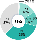 [肺癌]PR 16%, Long SD 12%, SD 35%, PD 37%, CR 1%