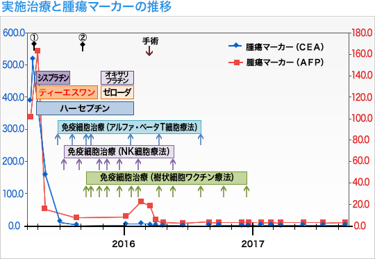 実施治療と腫瘍マーカーの推移